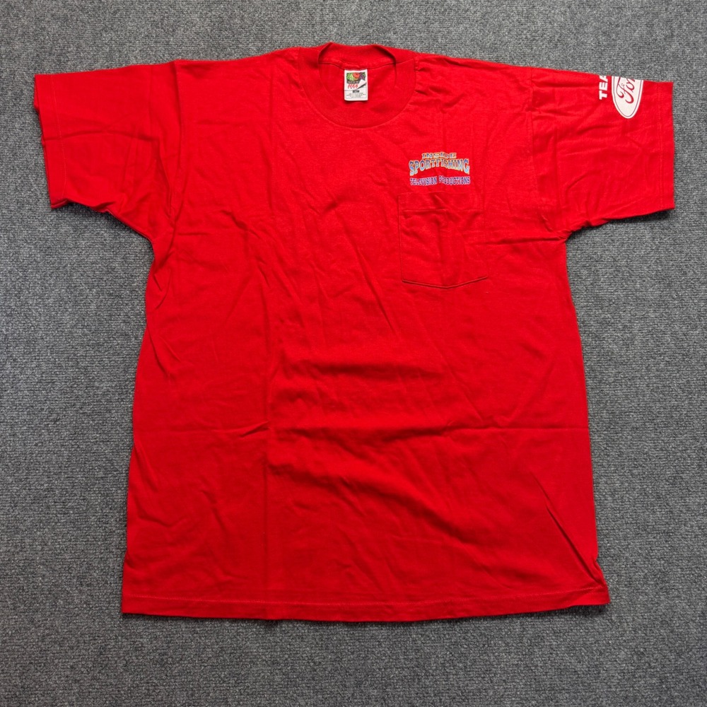 Vintage Fruit of the Loom Inside Sportfishing Red Pocket T-Shirt XL Team Ford